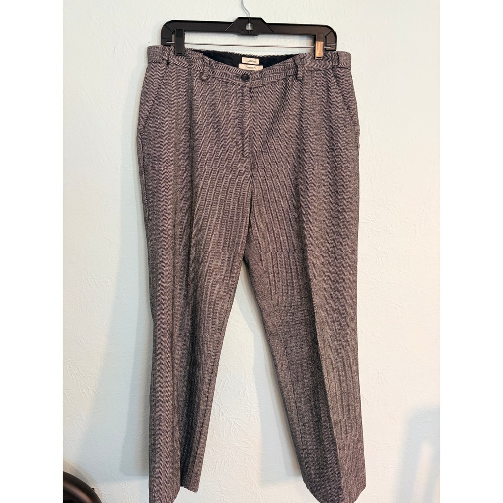 L.L.Bean Dress Pants 14 Gray Herringbone Classic Fit Dark Academia Professional